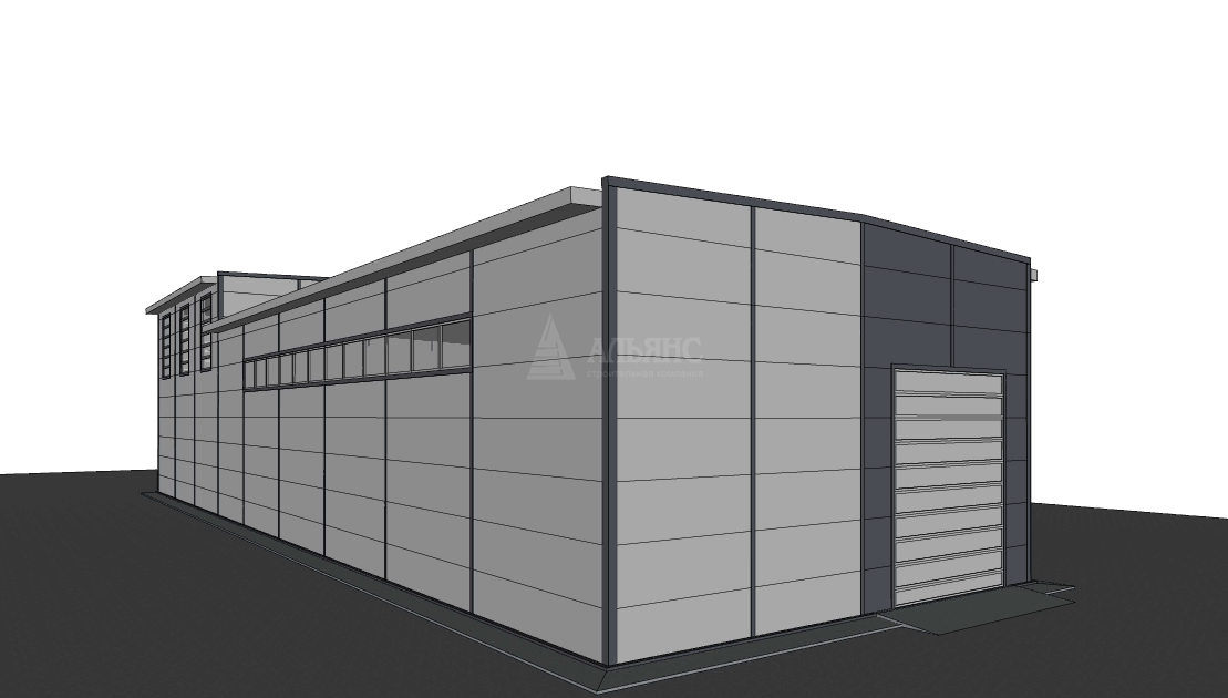 3D визуализация Проект ангара-склада с АБК из сэндвич-панелей - фото 9